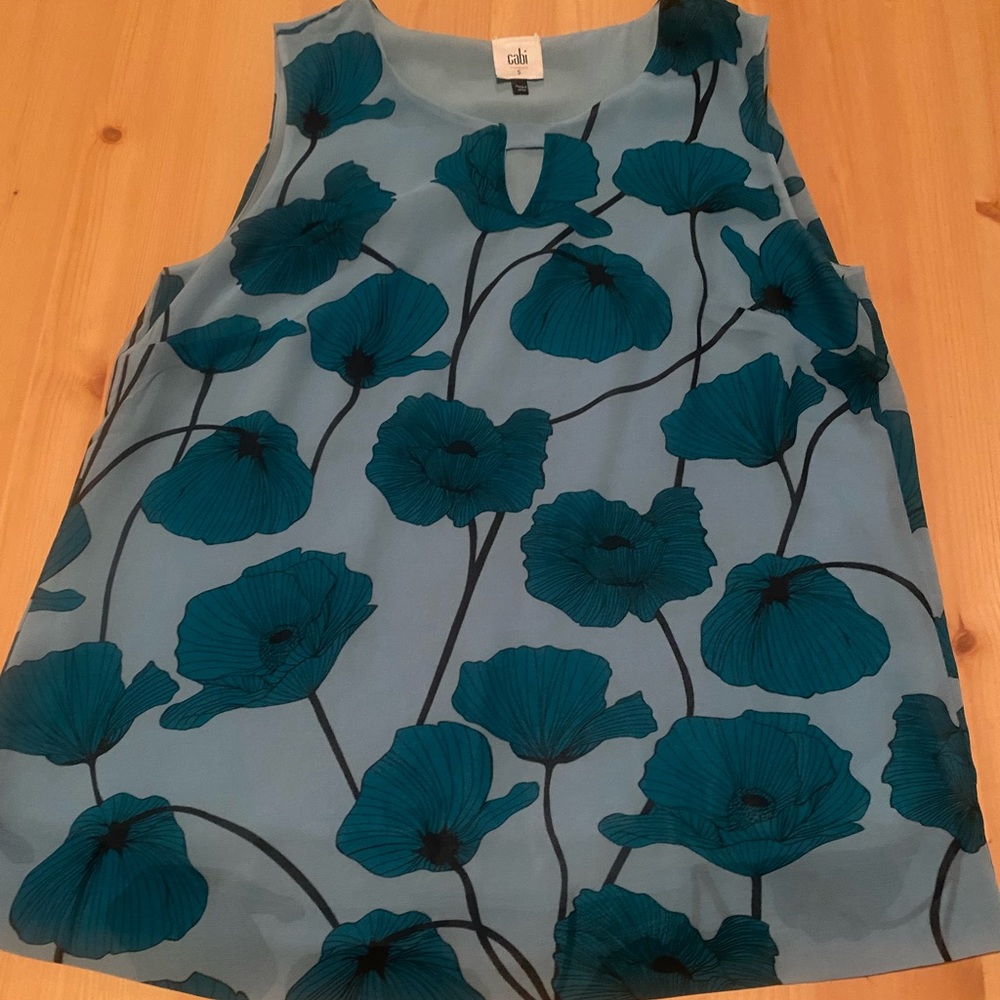 CAbi Blue Floral Sleeveless Blouse